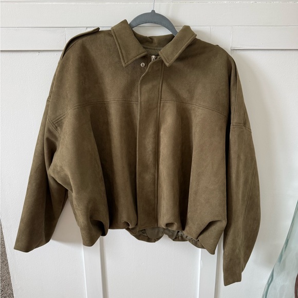 Jackets & Blazers - Olive Suede Zip-Front Jacket
